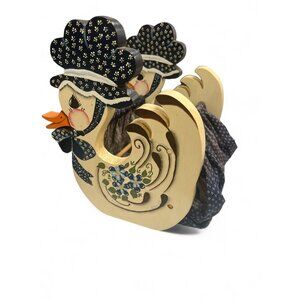 Vintage Handed Painted Ducks Basket Wood Fabric Rustic Country Cottage Folk Art